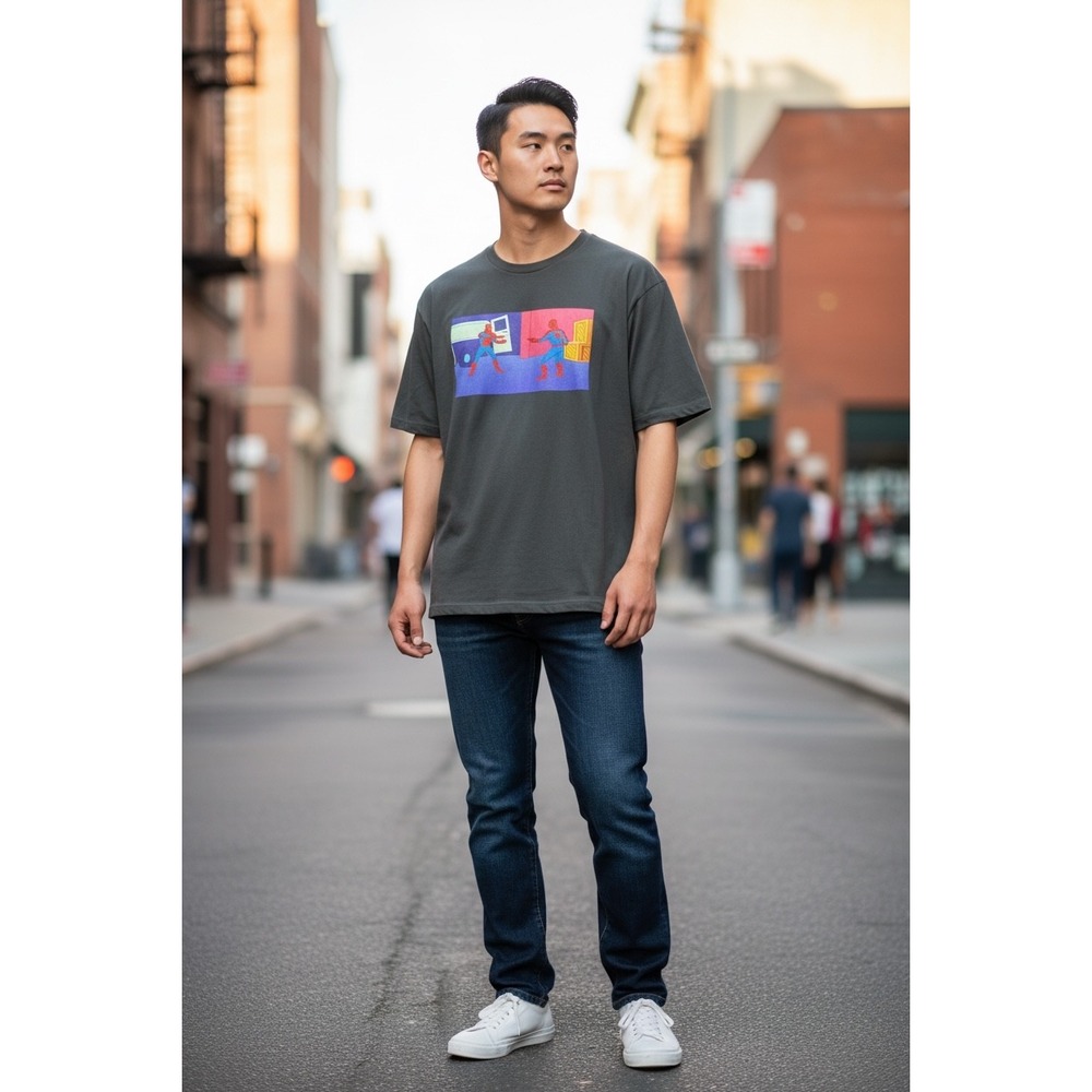 Marvel Spider-Man Pointing Meme Graphic T-Shirt Mens 2XL Charcoal Gray Cotton